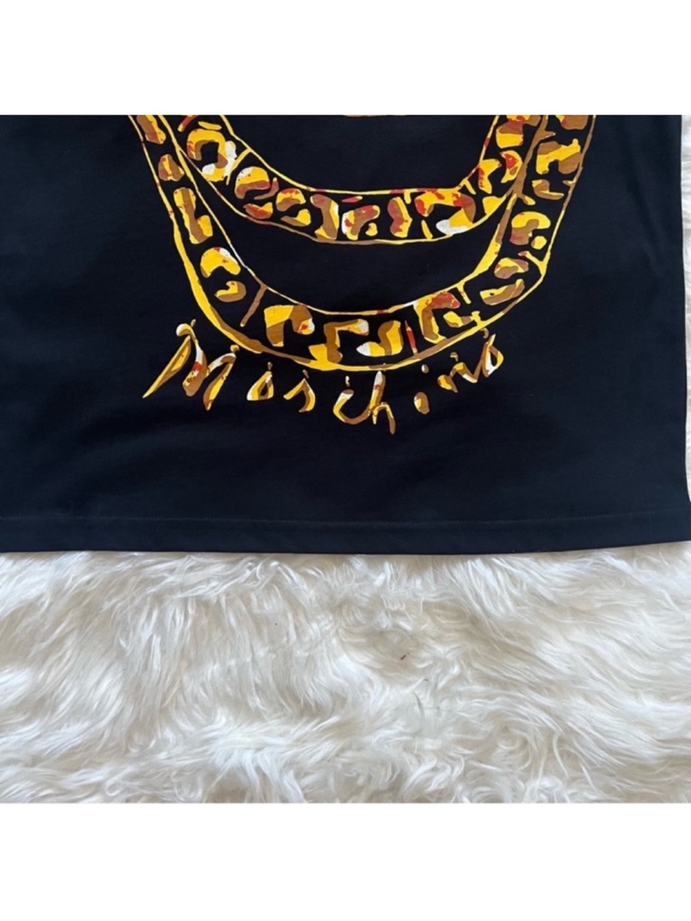 New! Moschino Couture Chain Print Graphic T-Shirt Black Gold Statement Tee - Picture 6 of 9